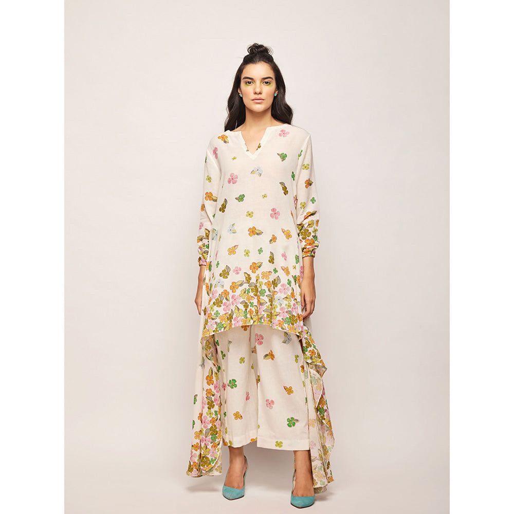 Swati Vijaivargie White Fleur High-Low Hem Top