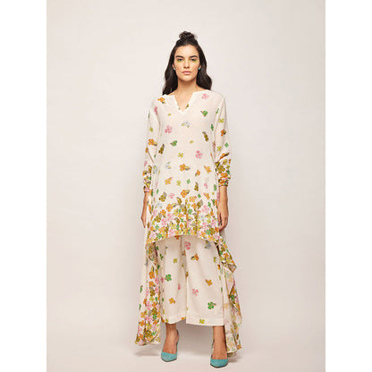 Swati Vijaivargie White Fleur High-Low Hem Top