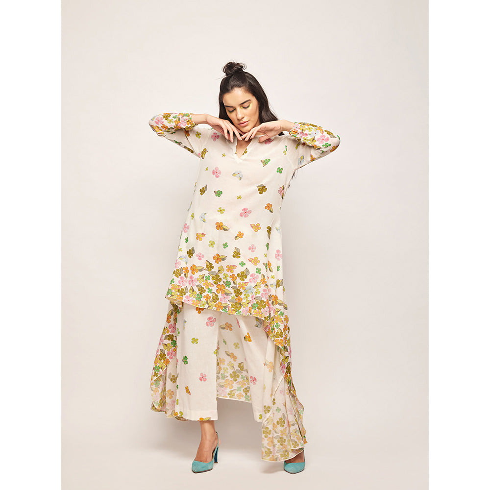 Swati Vijaivargie White Fleur High-Low Hem Top