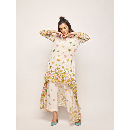 Swati Vijaivargie White Fleur High-Low Hem Top