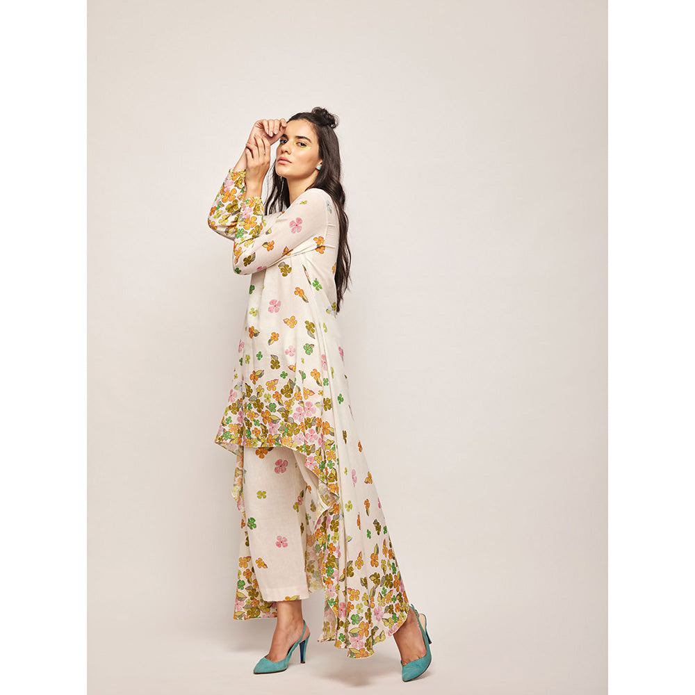 Swati Vijaivargie White Fleur High-Low Hem Top