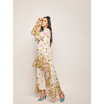 Swati Vijaivargie White Fleur High-Low Hem Top