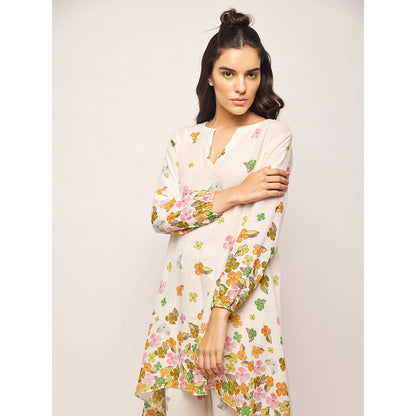 Swati Vijaivargie White Fleur High-Low Hem Top