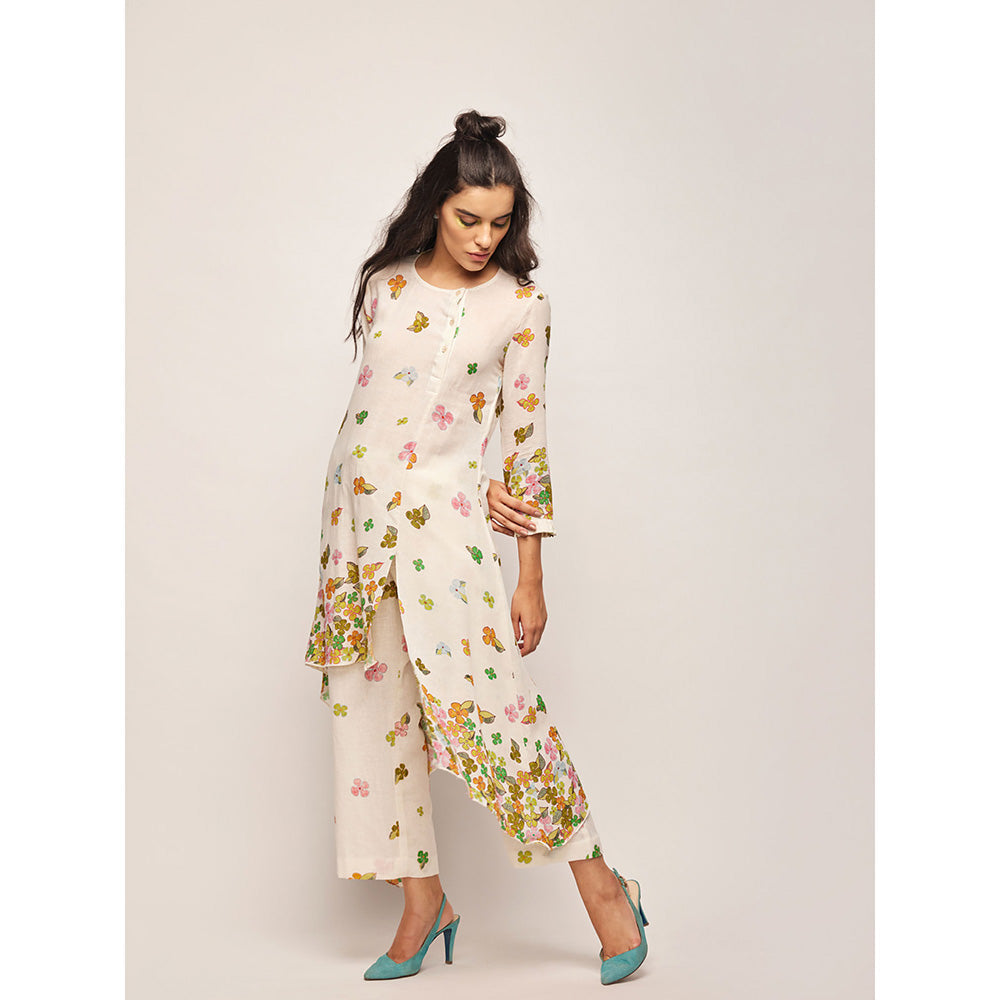 Swati Vijaivargie White Fleur Asymmetrical Top
