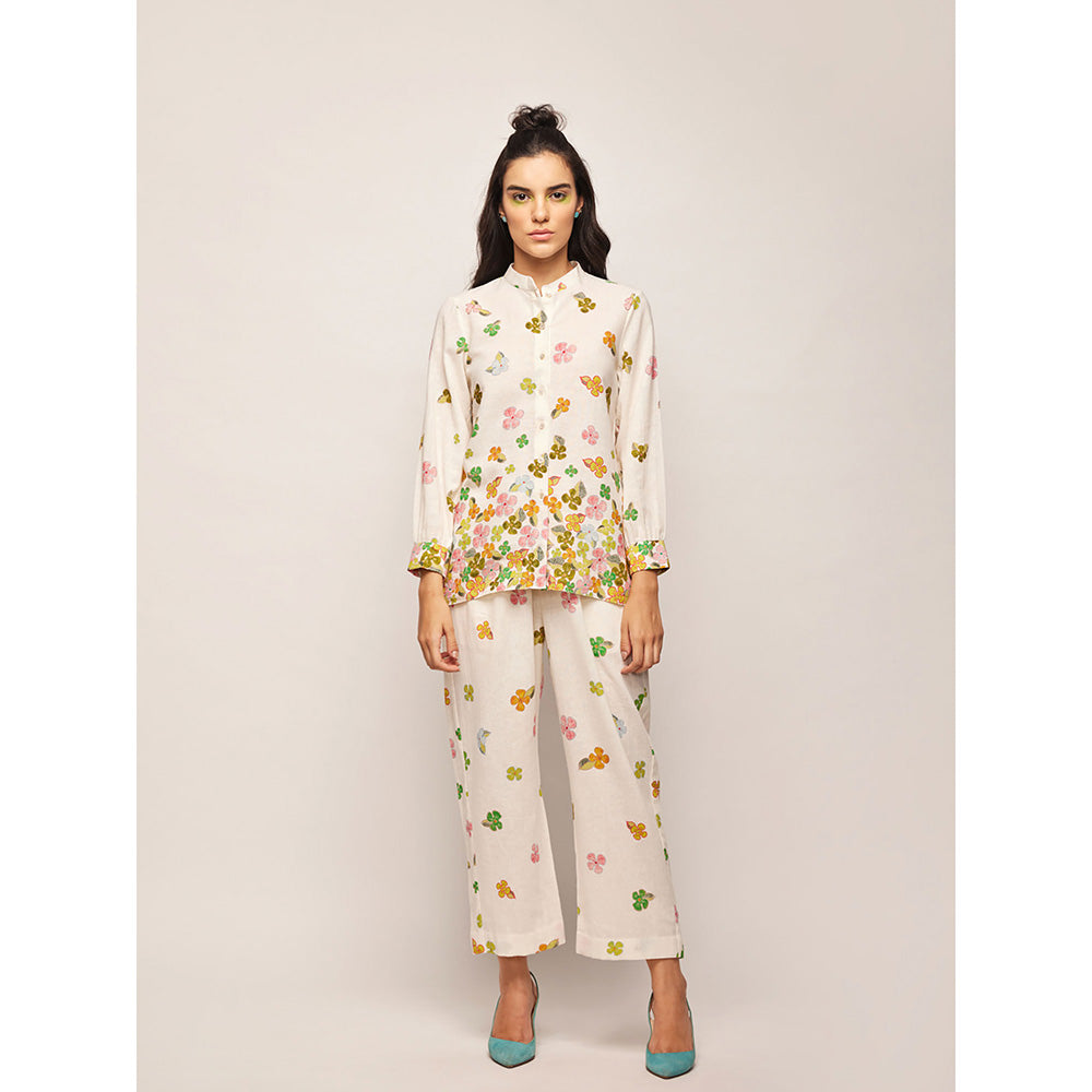 Swati Vijaivargie White Fleur Floral Pants