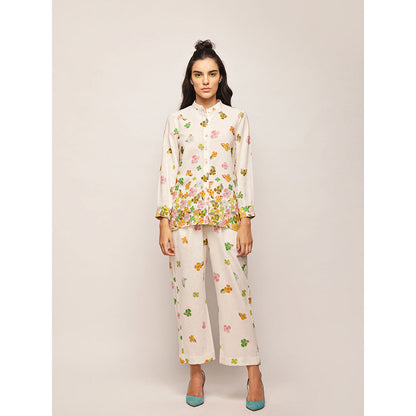 Swati Vijaivargie White Fleur Floral Pants