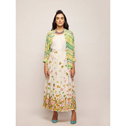 Swati Vijaivargie White Fleur Pleated Skirt