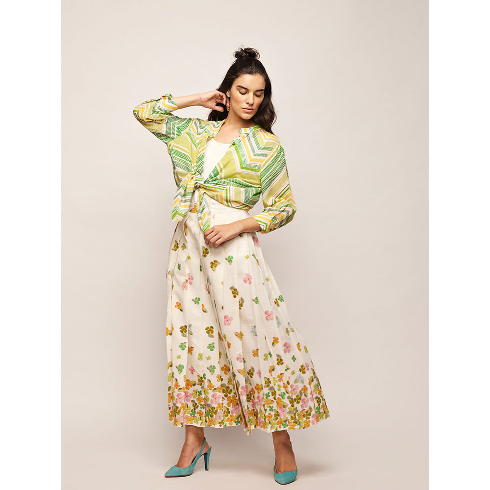 Swati Vijaivargie White Fleur Pleated Skirt