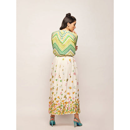 Swati Vijaivargie White Fleur Pleated Skirt