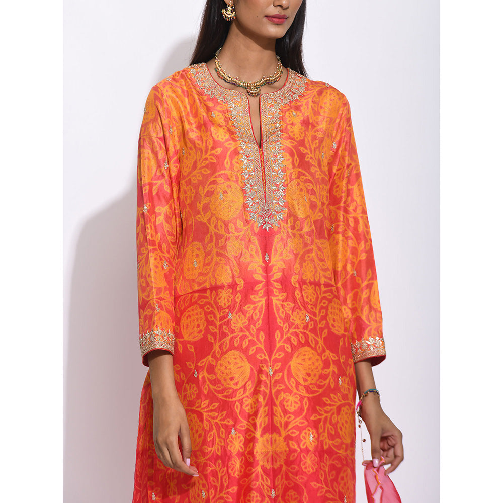 Swati Vijaivargie Orange Shibori With Embroidered Kurta With Pant And Dupatta (Set of 3)