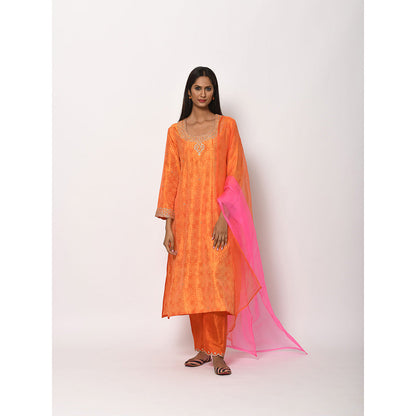 Swati Vijaivargie Orange Embroidered Kurta With Pant And Dupatta (Set of 3)