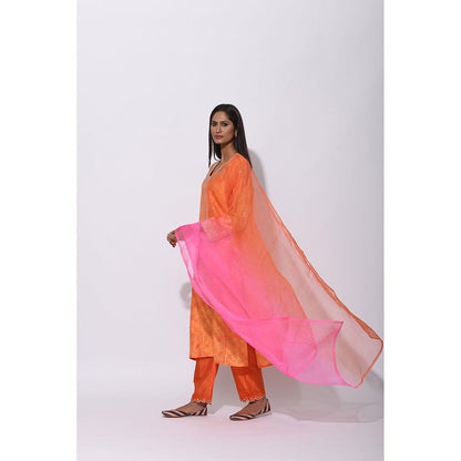 Swati Vijaivargie Orange Embroidered Kurta With Pant And Dupatta (Set of 3)