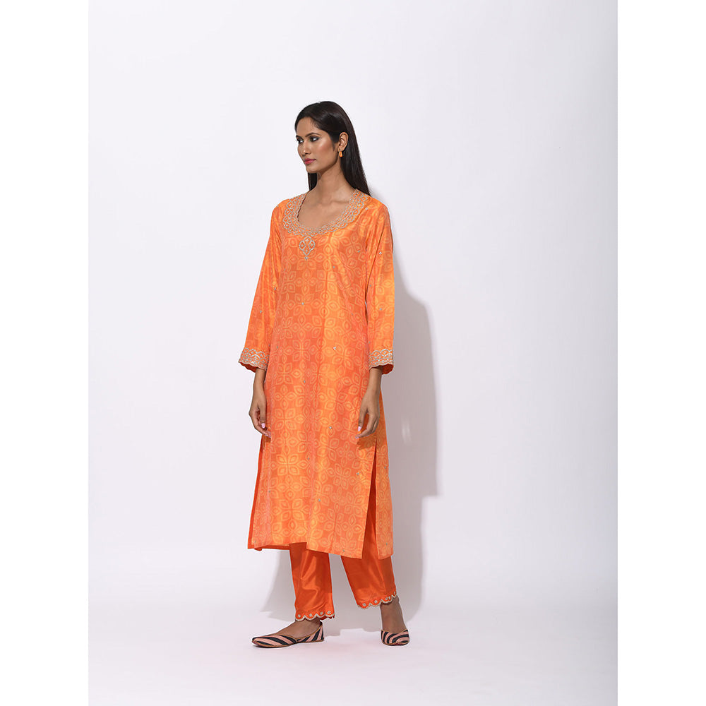 Swati Vijaivargie Orange Flower Embroidered Kurta And Pant (Set of 2)