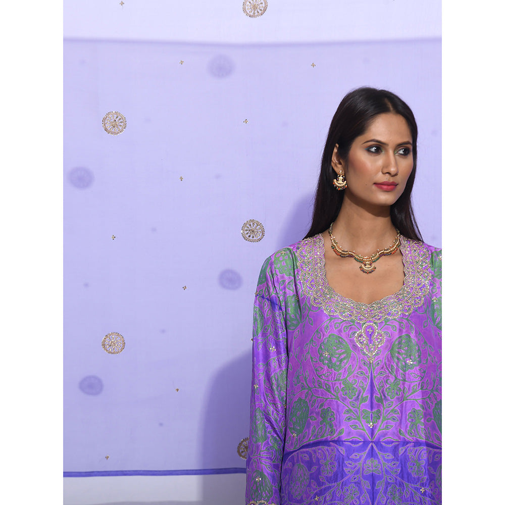 Swati Vijaivargie Purple Embroidered Kurta With Pant And Dupatta (Set of 3)