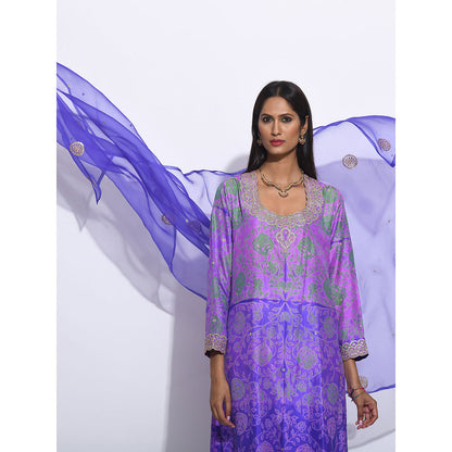 Swati Vijaivargie Purple Embroidered Kurta With Pant And Dupatta (Set of 3)