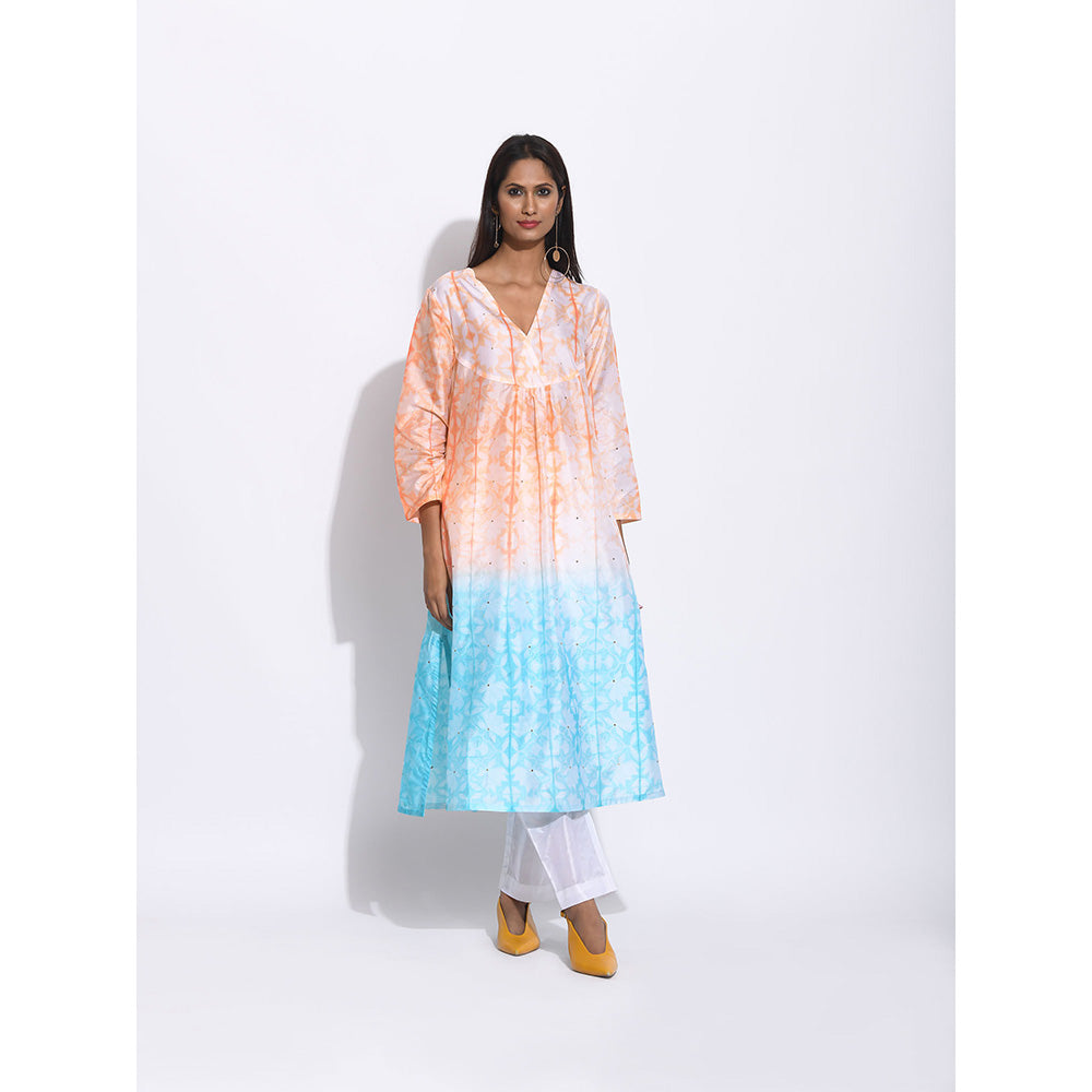 Swati Vijaivargie Orange And Blue Ombre Shibori Kurta