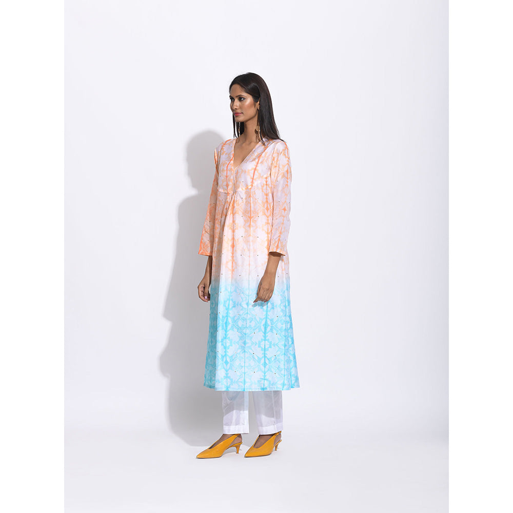 Swati Vijaivargie Orange And Blue Ombre Shibori Kurta