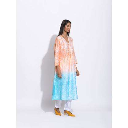 Swati Vijaivargie Orange And Blue Ombre Shibori Kurta