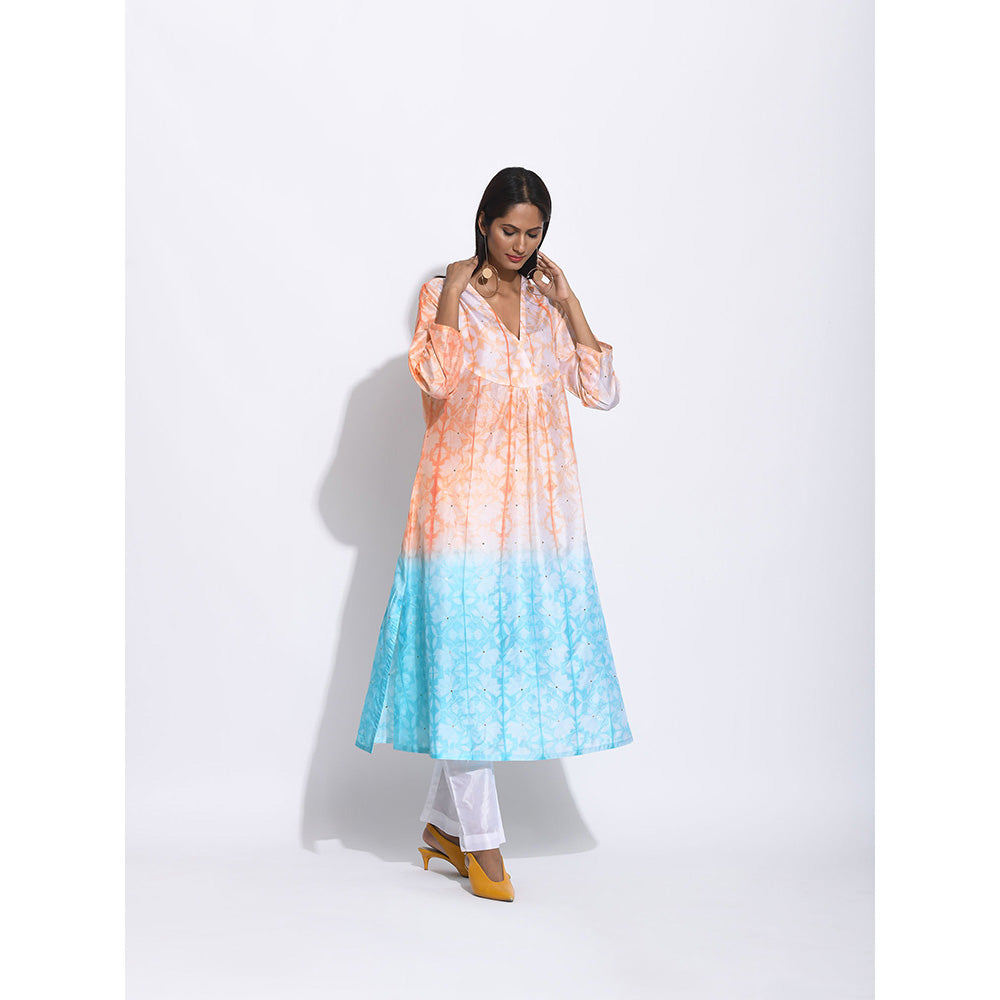 Swati Vijaivargie Orange And Blue Ombre Shibori Kurta