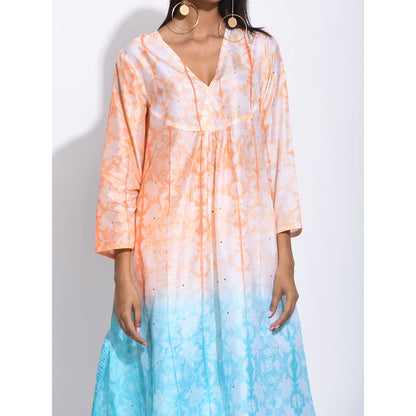 Swati Vijaivargie Orange And Blue Ombre Shibori Kurta