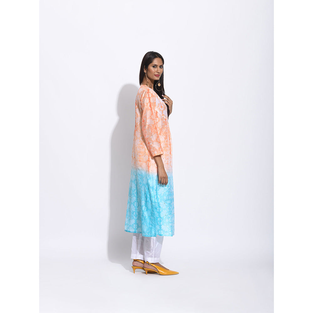 Swati Vijaivargie Orange And Blue Ombre Shibori Kurta