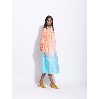 Swati Vijaivargie Orange And Blue Ombre Shibori Kurta