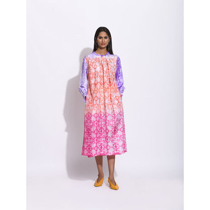 Swati Vijaivargie Rust And Pink Ombre Shibori Dress