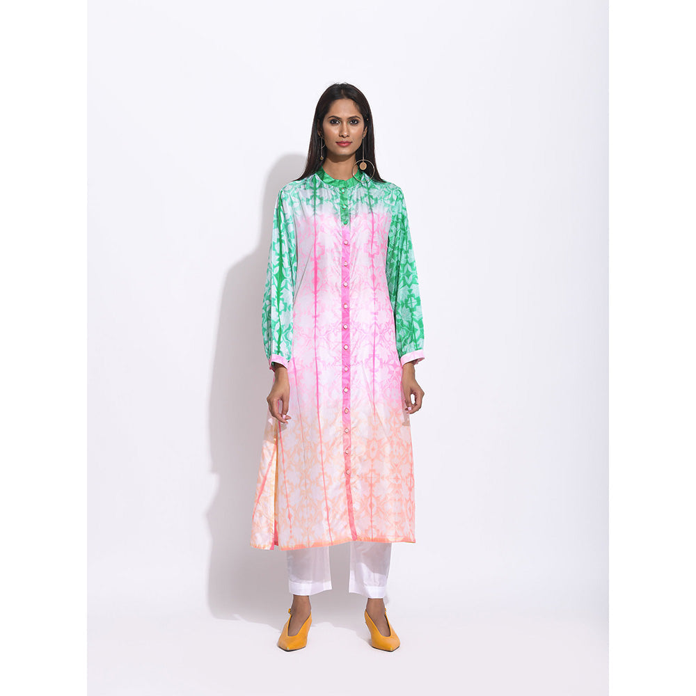 Swati Vijaivargie Pink And Green Ombre Shibori Kurta
