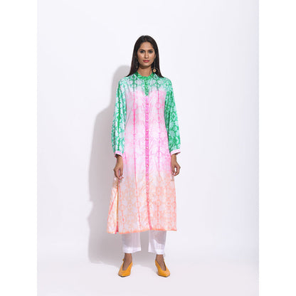 Swati Vijaivargie Pink And Green Ombre Shibori Kurta