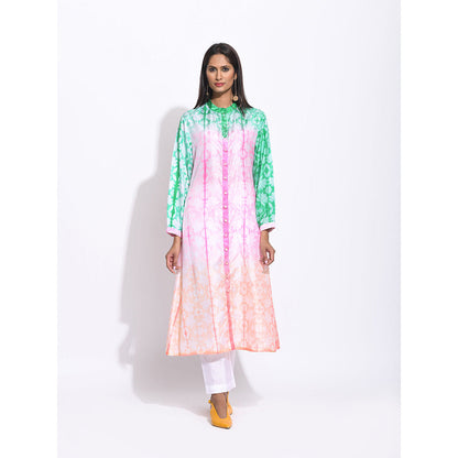 Swati Vijaivargie Pink And Green Ombre Shibori Kurta