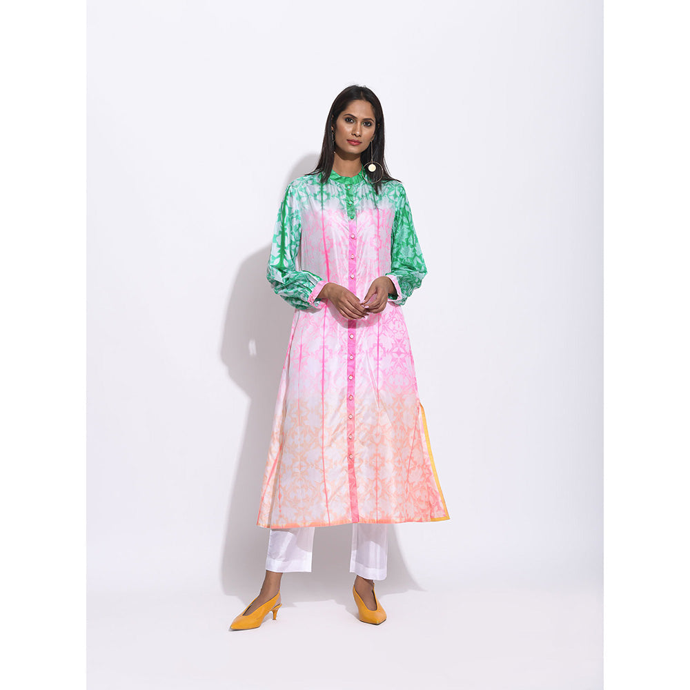 Swati Vijaivargie Pink And Green Ombre Shibori Kurta