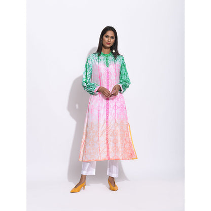 Swati Vijaivargie Pink And Green Ombre Shibori Kurta