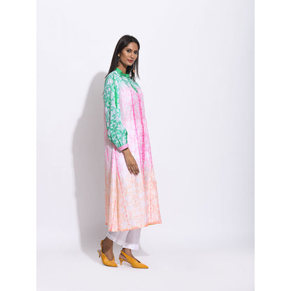 Swati Vijaivargie Pink And Green Ombre Shibori Kurta