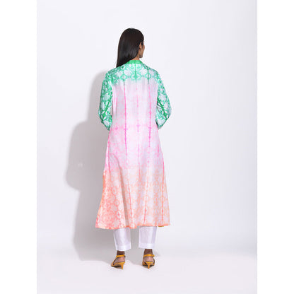 Swati Vijaivargie Pink And Green Ombre Shibori Kurta