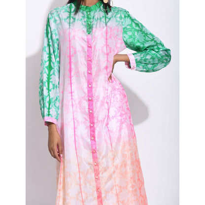 Swati Vijaivargie Pink And Green Ombre Shibori Kurta
