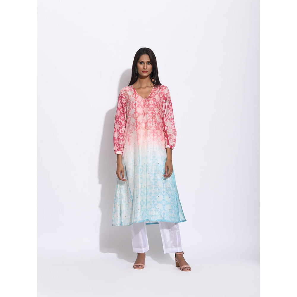 Swati Vijaivargie Red And Blue Shibori Kurta