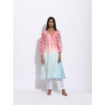 Swati Vijaivargie Red And Blue Shibori Kurta