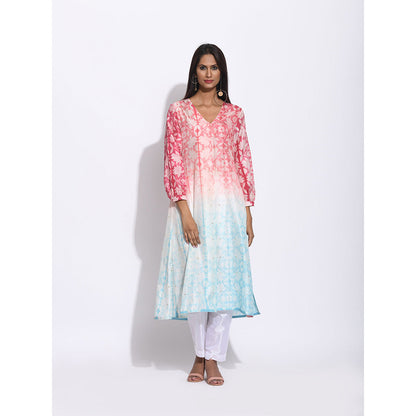 Swati Vijaivargie Red And Blue Shibori Kurta