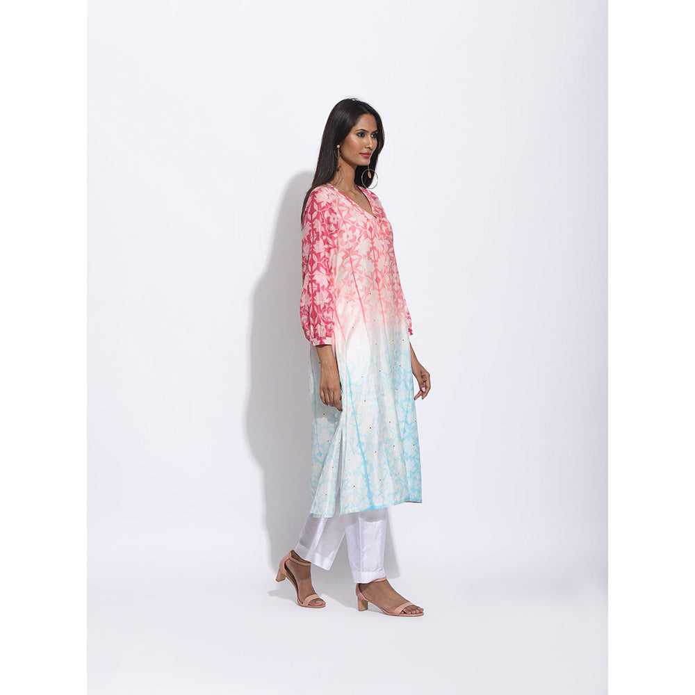 Swati Vijaivargie Red And Blue Shibori Kurta