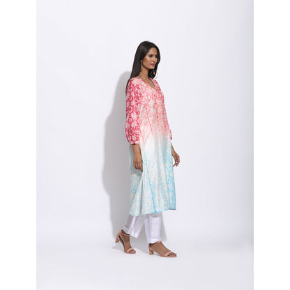 Swati Vijaivargie Red And Blue Shibori Kurta