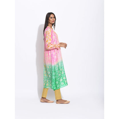 Swati Vijaivargie Pink And Green Shibori Kurta