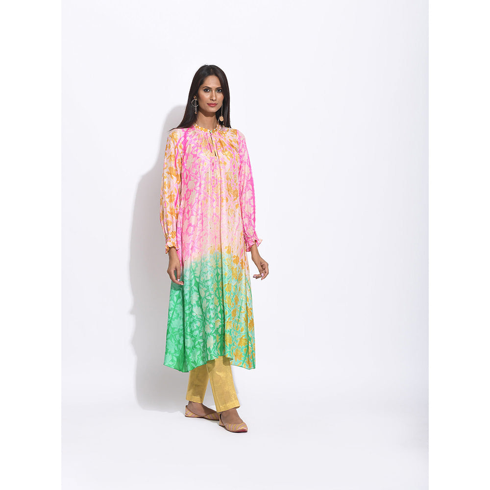 Swati Vijaivargie Pink And Green Shibori Kurta