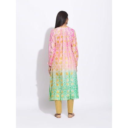 Swati Vijaivargie Pink And Green Shibori Kurta