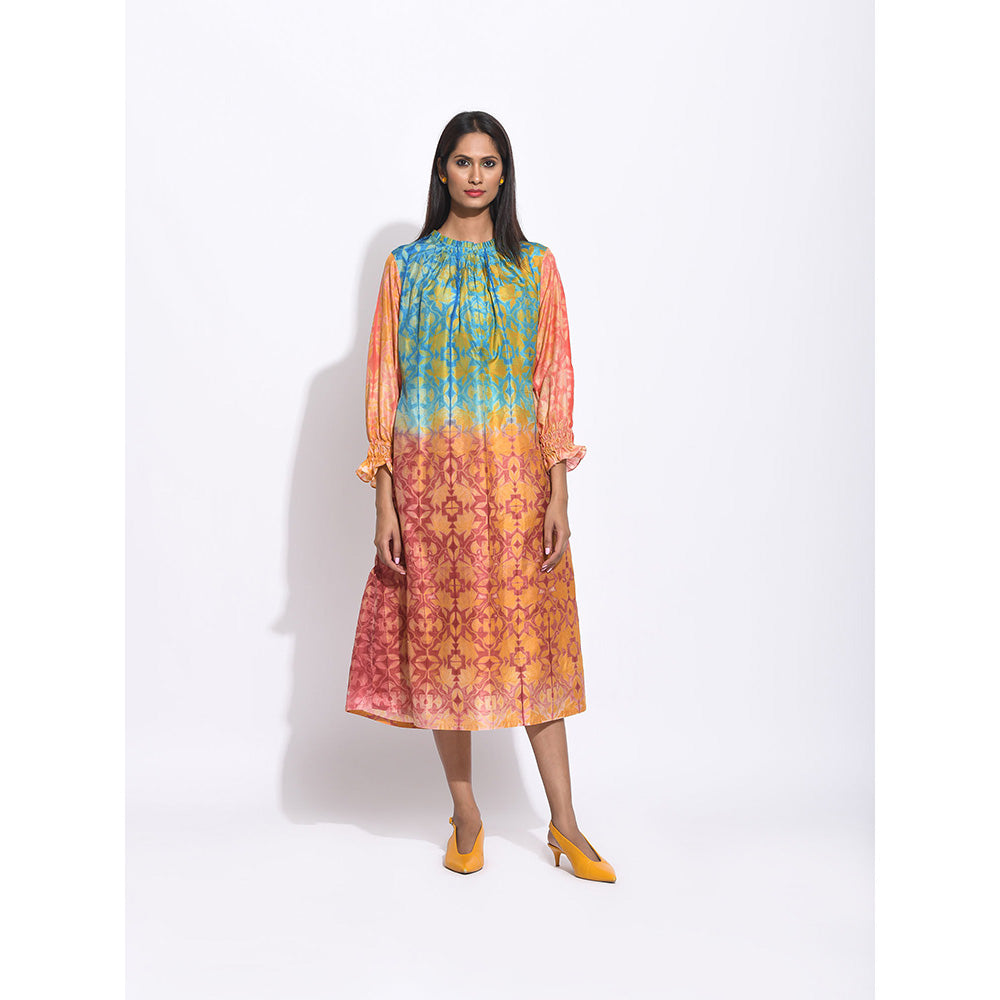 Swati Vijaivargie Ombre Teal And Brown Shibori Dress
