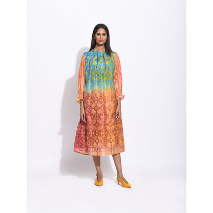 Swati Vijaivargie Ombre Teal And Brown Shibori Dress