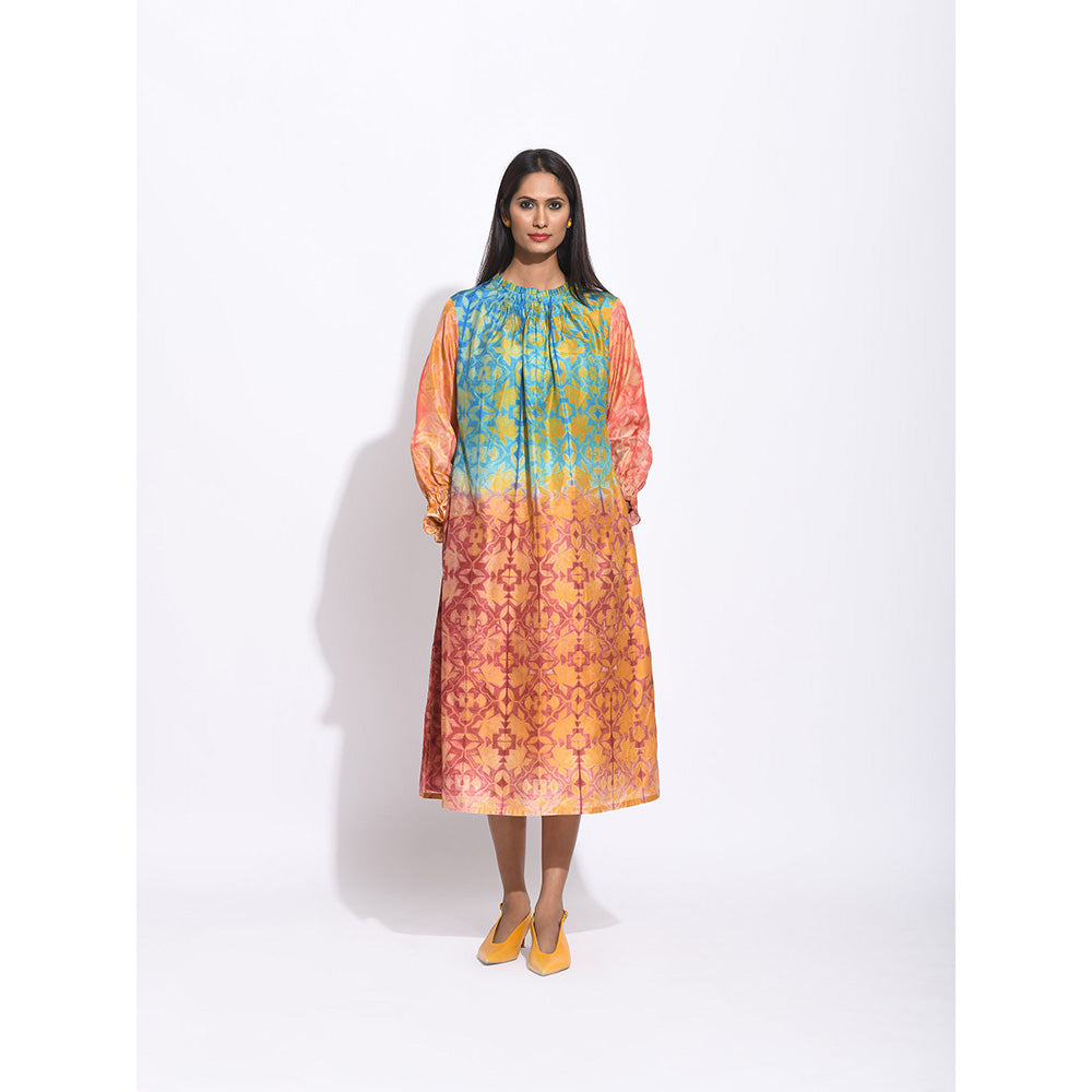 Swati Vijaivargie Ombre Teal And Brown Shibori Dress
