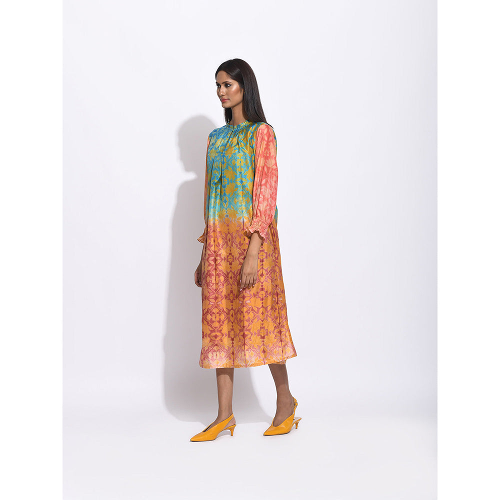 Swati Vijaivargie Ombre Teal And Brown Shibori Dress