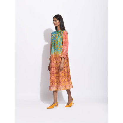 Swati Vijaivargie Ombre Teal And Brown Shibori Dress
