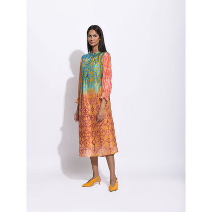 Swati Vijaivargie Ombre Teal And Brown Shibori Dress