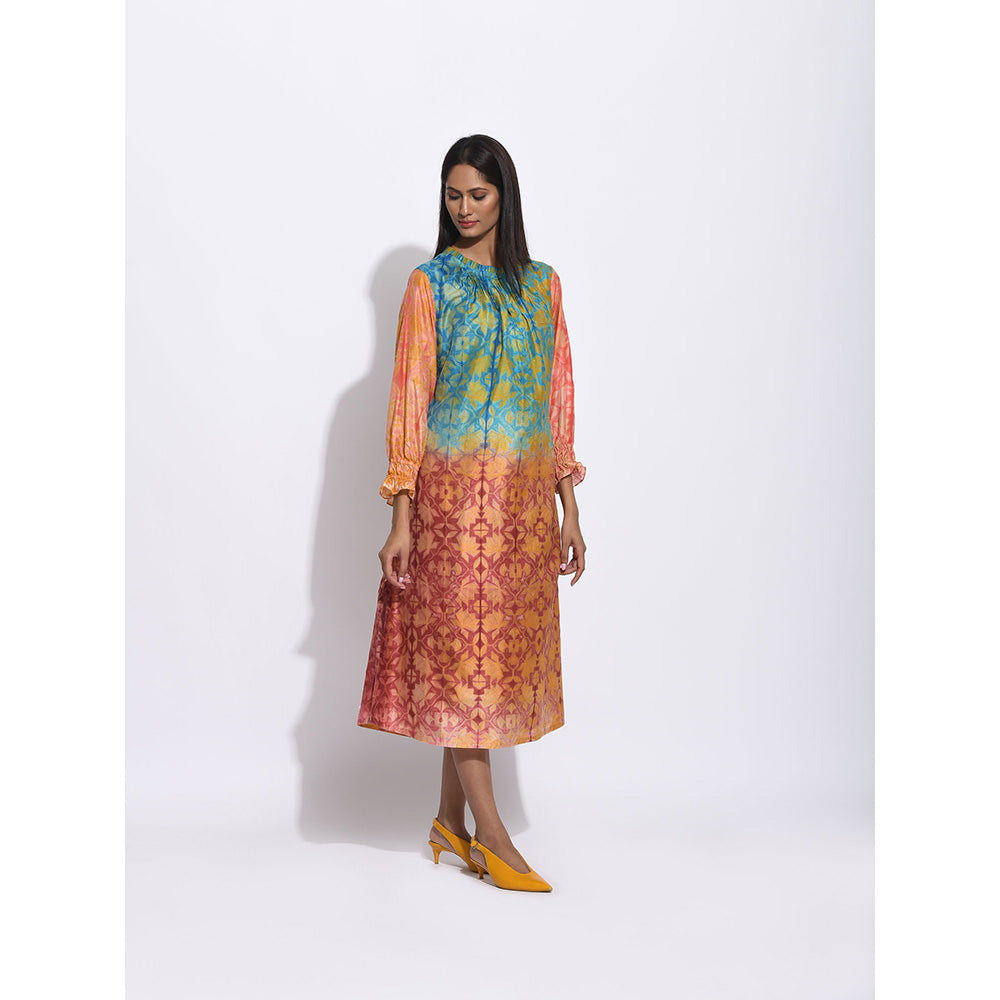 Swati Vijaivargie Ombre Teal And Brown Shibori Dress